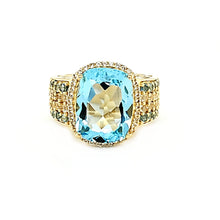 Load image into Gallery viewer, Statement Cushion Ring in Blue Topaz, Swiss Blue Topaz and White Topaz