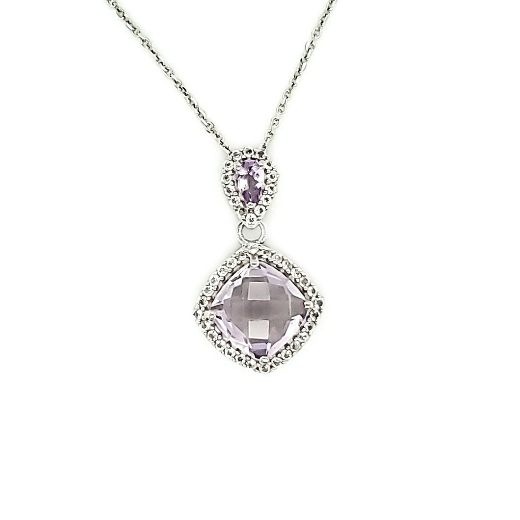 Cushion Cut Accent Pendant in Pink Amethyst