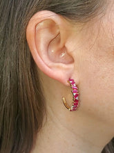 Load image into Gallery viewer, 18K Ruby and Diamond Hoop Earrings