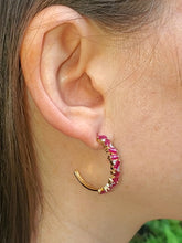 Load image into Gallery viewer, 18K Ruby and Diamond Hoop Earrings