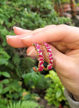 Load image into Gallery viewer, 18K Ruby and Diamond Hoop Earrings