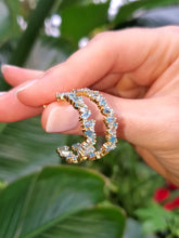Load image into Gallery viewer, 18K Swiss Blue Topaz and Diamond Hoop Earrings