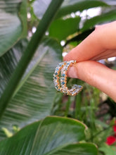 Load image into Gallery viewer, 18K Swiss Blue Topaz and Diamond Hoop Earrings