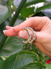 Load image into Gallery viewer, 18K Swiss Blue Topaz and Diamond Hoop Earrings