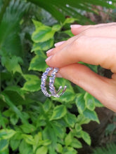 Load image into Gallery viewer, 18K Tanzanite and Diamond Hoop Earrings