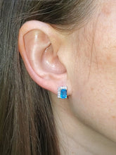 Load image into Gallery viewer, 18K Swiss Blue Topaz and Diamond Stud Earrings