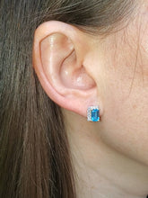 Load image into Gallery viewer, 18K Swiss Blue Topaz and Diamond Stud Earrings