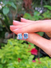 Load image into Gallery viewer, 18K Swiss Blue Topaz and Diamond Stud Earrings