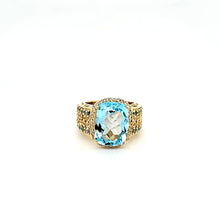 Load image into Gallery viewer, Statement Cushion Ring in Blue Topaz, Swiss Blue Topaz and White Topaz