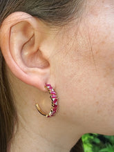 Load image into Gallery viewer, 18K Ruby and Diamond Hoop Earrings
