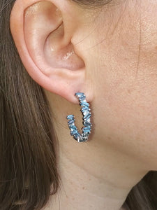 18K London Blue Topaz and Diamond Hoop Earrings