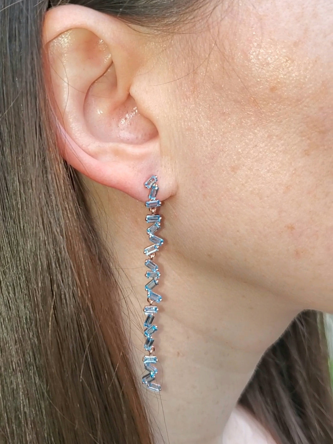 18K Wave Swiss Blue Topaz Earrings