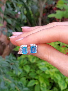 18K Swiss Blue Topaz and Diamond Stud Earrings