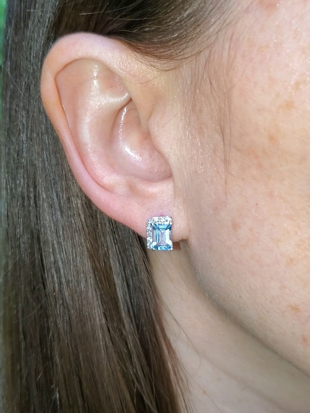 18K Aquamarine and Diamond Stud Earrings