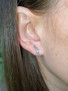 18K Wave Swiss Blue Topaz Stud Earrings