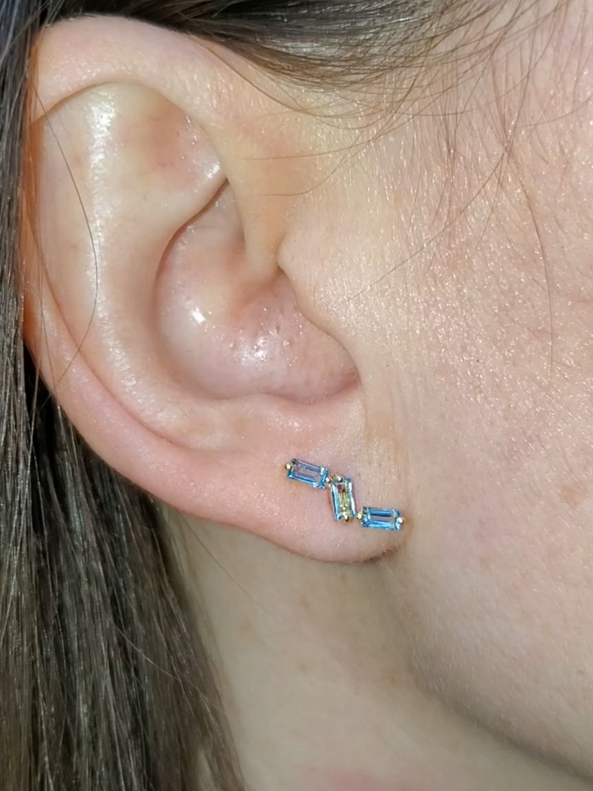 18K Wave Swiss Blue Topaz Stud Earrings